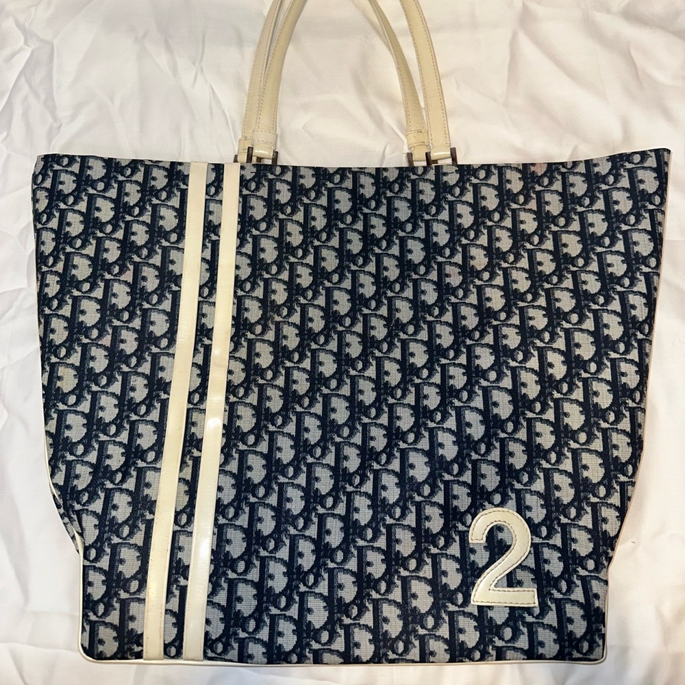 Authentic Dior blue monogram trotter tote bag